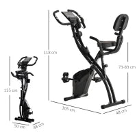 Cyclette Pieghevole 2 in 1, Resistenza Magnetica Regolabile 8 Livelli, Cyclette da Casa Silenziosa con Sensore di Frequenza Cardiaca, Elastici per Braccia, Schermo LCD, Volano 2.5kg, Nero