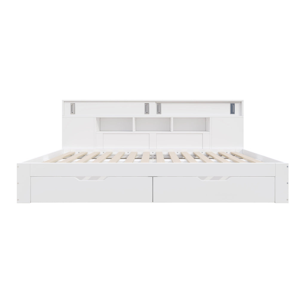 Letto multifunzione con cassetti e contenitori, 140x190 cm, bianco