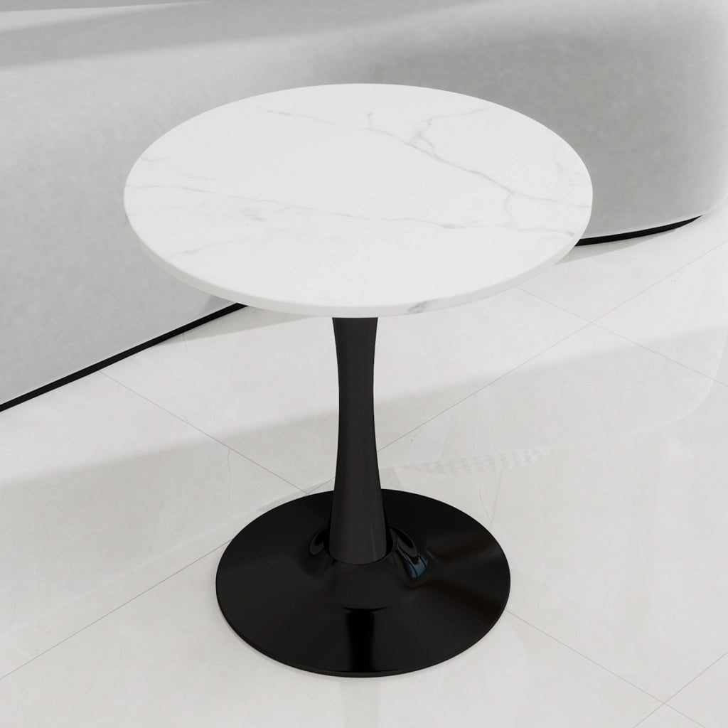 Tavolino rotondo moderno 27,6 pollici in marmo artificiale nero e bianco