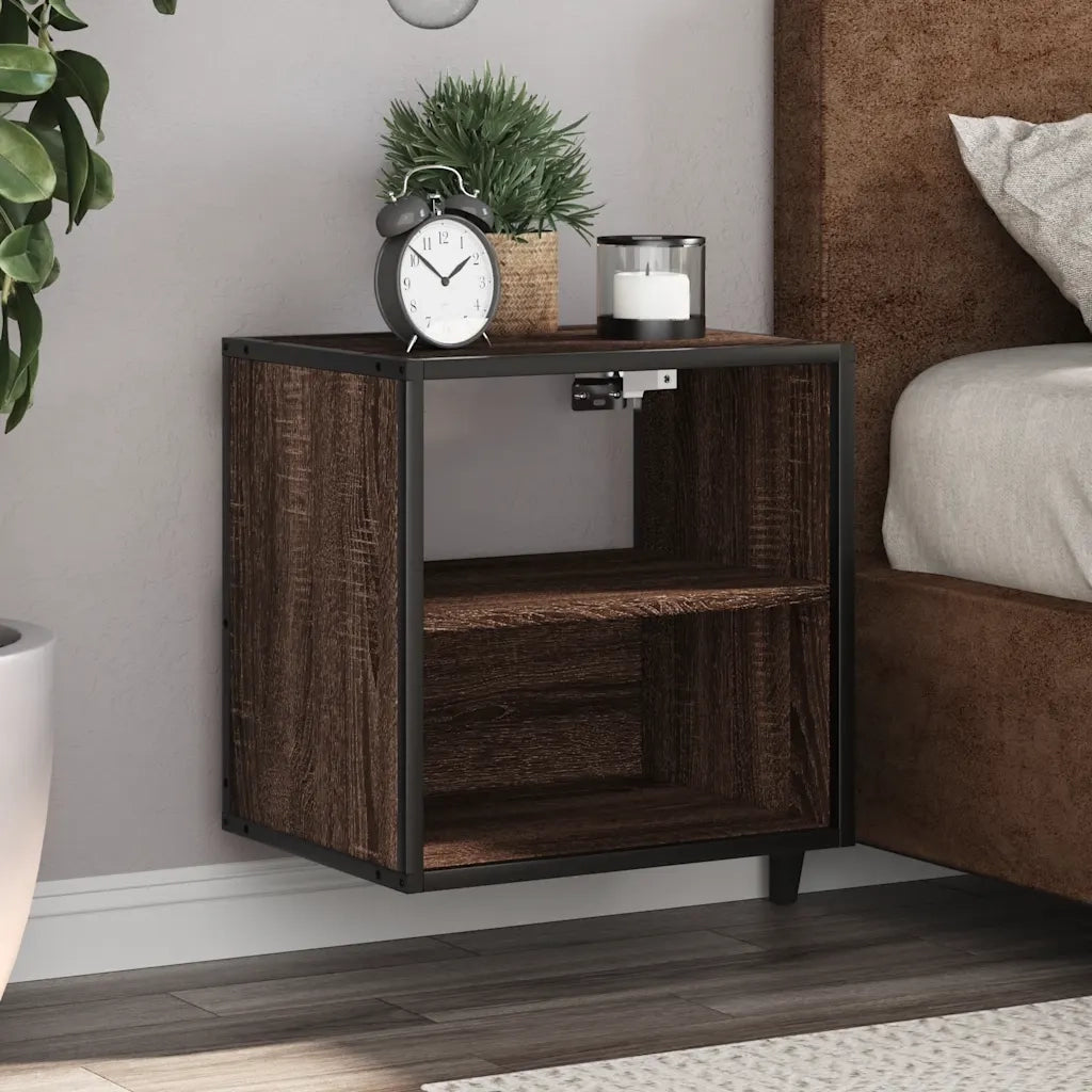 Comodino a Muro-Tavolino da notte sospeso Rovere Marrone 40x31x39,5 cm 649348