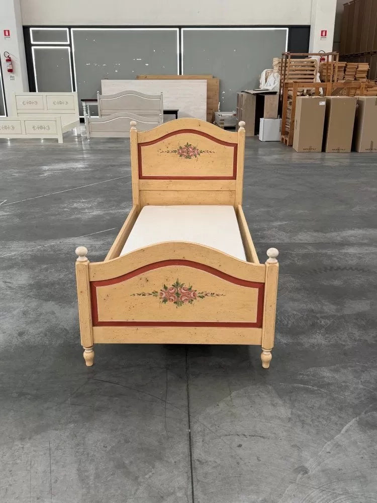 Letto sagomato singolo avorio antico filo rosso in legno 99x212x112 (1425) - Mobili 2G
