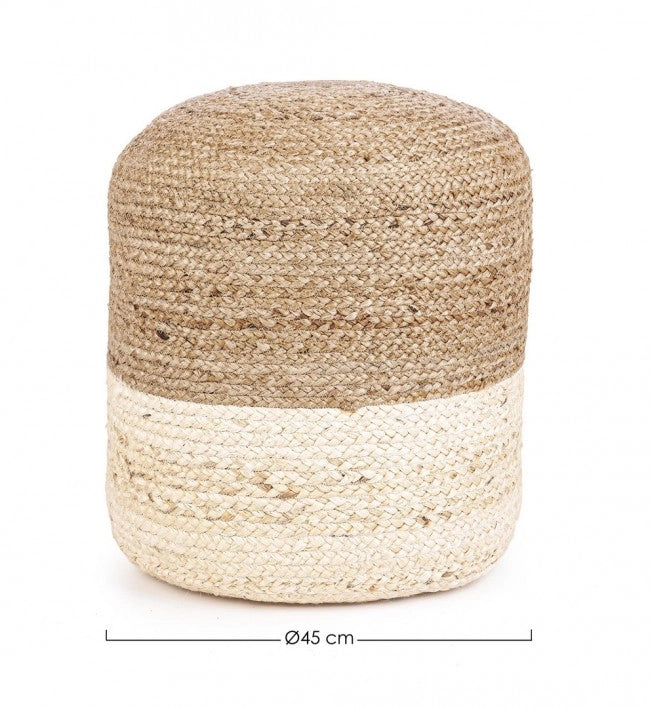Pouf in Iuta Bianco Boho da Interno 45 cm - THOMAS