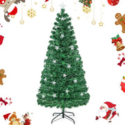 Albero di Natale 150/180 cm Pre-Illuminato, Albero di Natale Artificiale con 180/230 Punte di Ramo, 21/30 Luci a Stella Bianca Calda, Fibra Ottica e 8 Modalità di Illuminazione (150 cm)