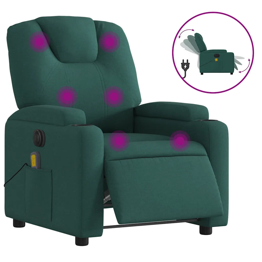 Poltrona Massaggiante Reclinabile Elettrica Verde Scuro Tessuto 3204362