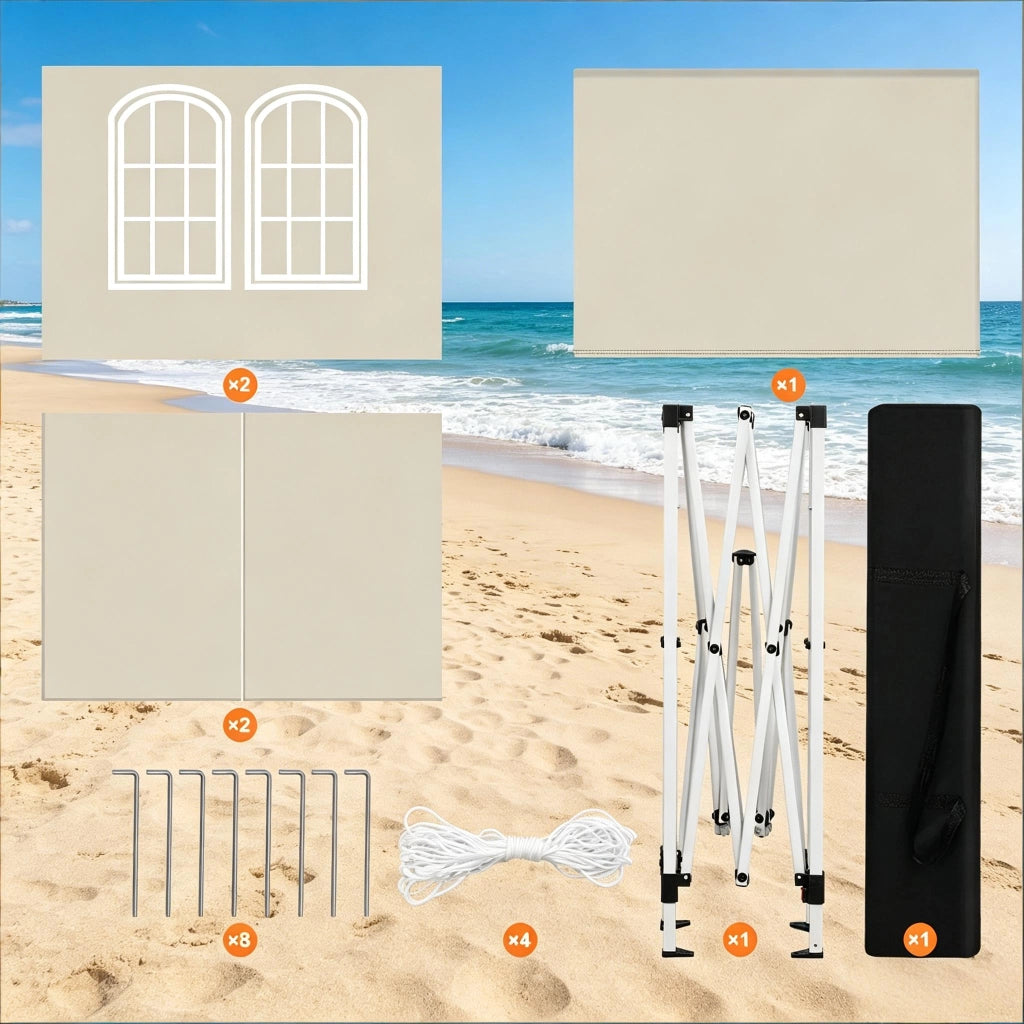 GAZEBO Pieghevole 2x2 m Beige in Metallo e Tessuto Oxford con 4 Pareti