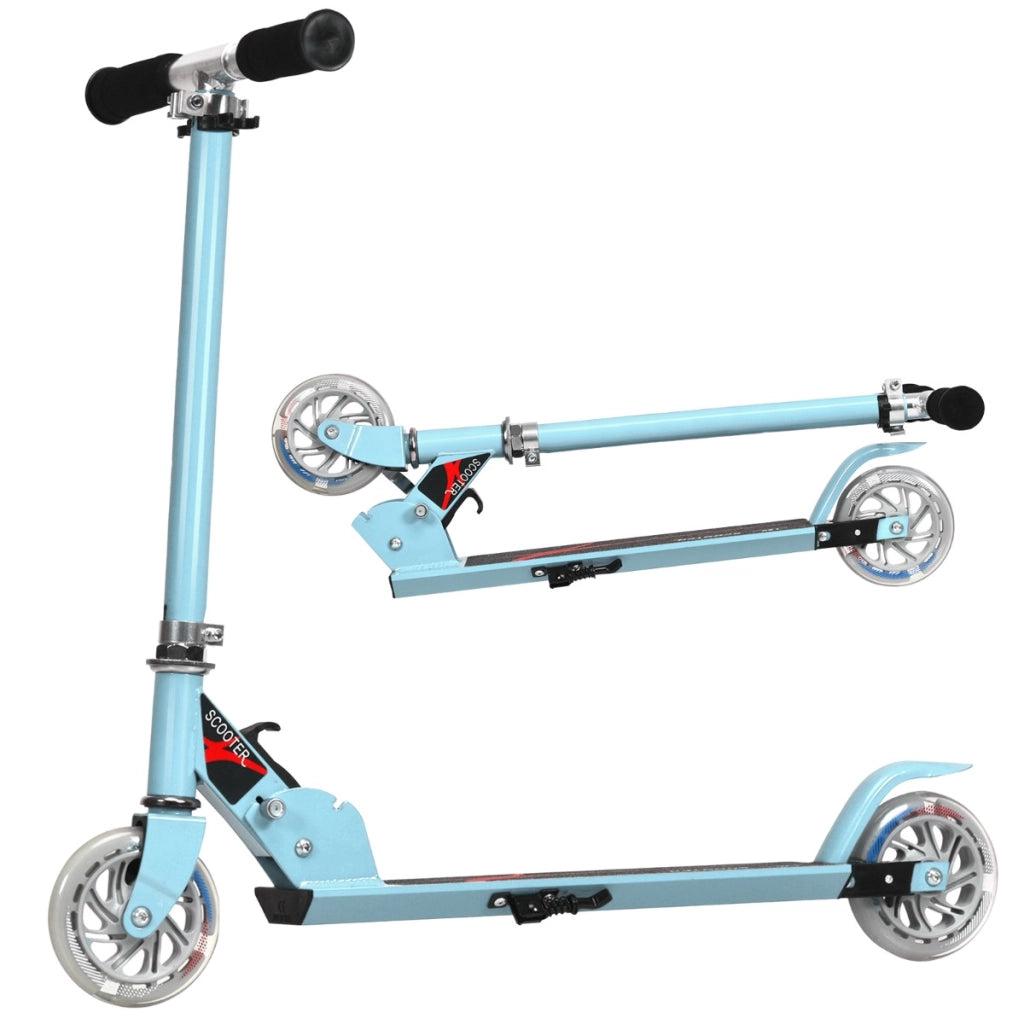 Monopattino a 2 ruote lampeggianti per bambini con musica altezza regolabile, Monopattino in alluminio Azzuro-Monopattini