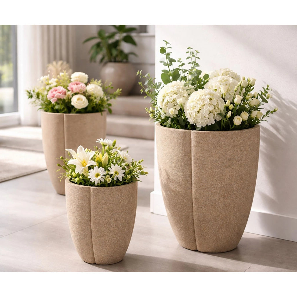 Set di 3 Vasi per Piante VKH1041, Grigio, Poliresina, 43x43x47 cm