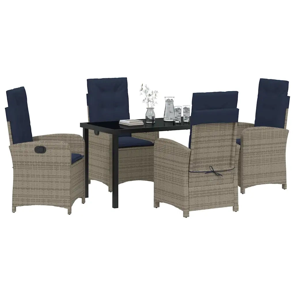 Set da Pranzo per Giardino con cuscino 5 pcs Grigio polyrattan