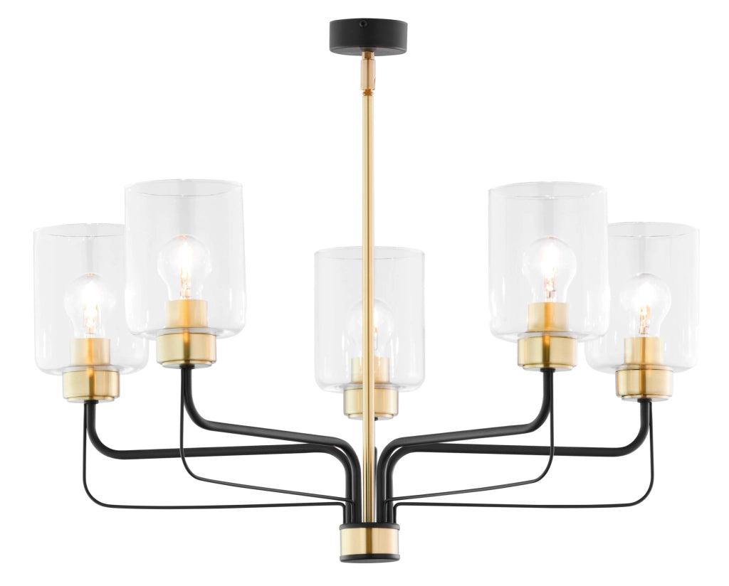 Lampadario moderno oro/nero vetro 5xE27 Jupiter Ceres