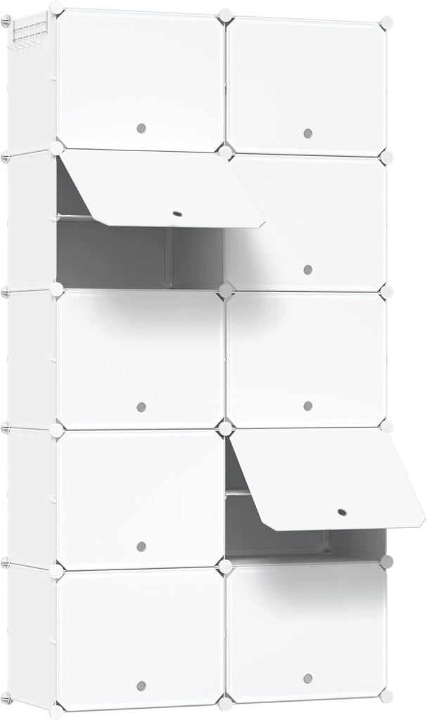 Scarpiera da Ingresso, Porta Scarpe con 10 Scomparti, Scarpiera Modulare per 40 Paia di Scarpe, Contenitore per Scarpe con Porte, in Plastica e Metallo, Bianco, 35x35x45cm/Scomparto