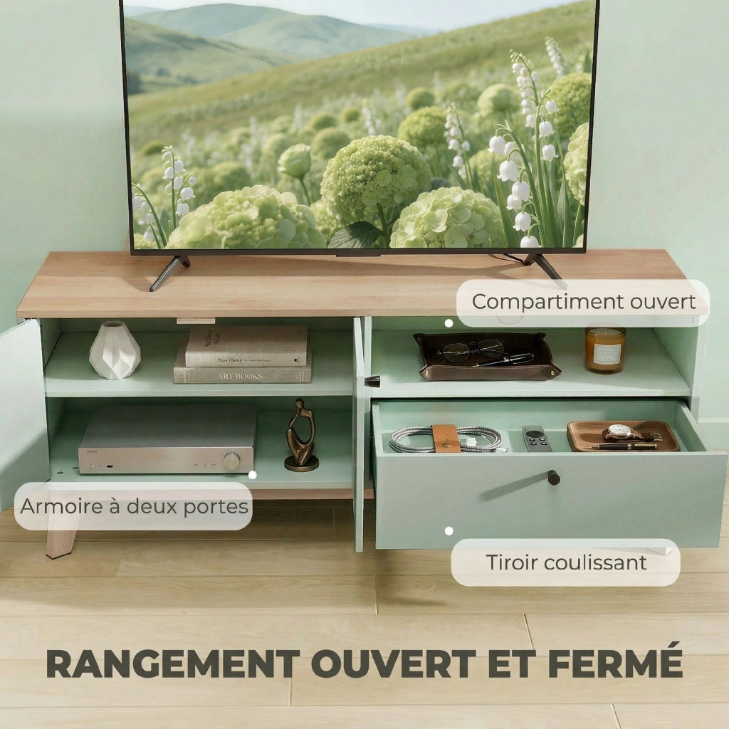 Mobile TV 120 cm con 2 ante, cassetto e ripiano ¨C zephmum ¨C verde chiaro