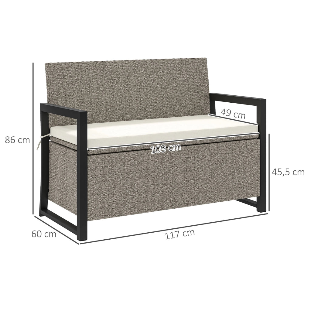 Panchina da Giardino 2 Posti 117x60x86 cm Contenitore da 151.5L in Rattan PE Crema