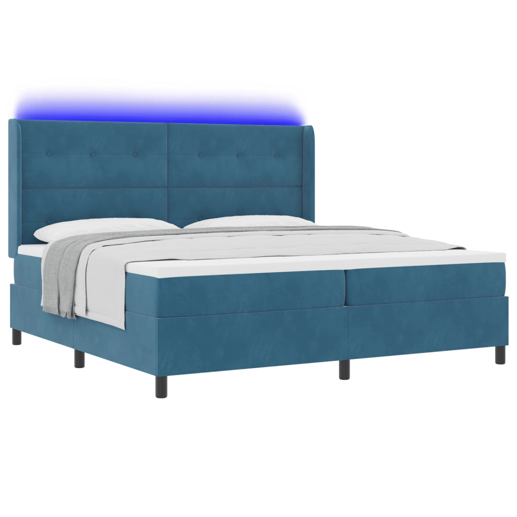 Letto Box Spring con Materasso & LED Blu Scuro 200x200 cm Velluto