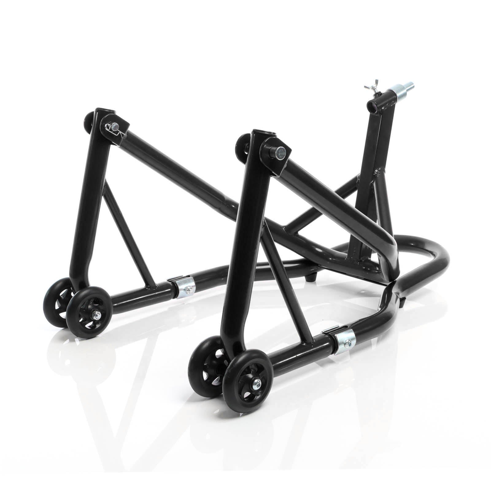 Cavalletto alzamoto anteriore sotto canotto, con rotelle e 5 adattatori sterzo 13-18 mm