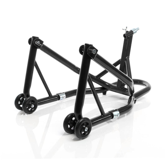 Cavalletto alzamoto anteriore sotto canotto, con rotelle e 5 adattatori sterzo 13-18 mm