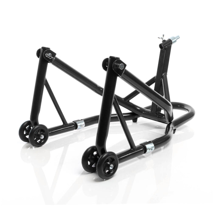 Cavalletto alzamoto anteriore sotto canotto, con rotelle e 5 adattatori sterzo 13-18 mm