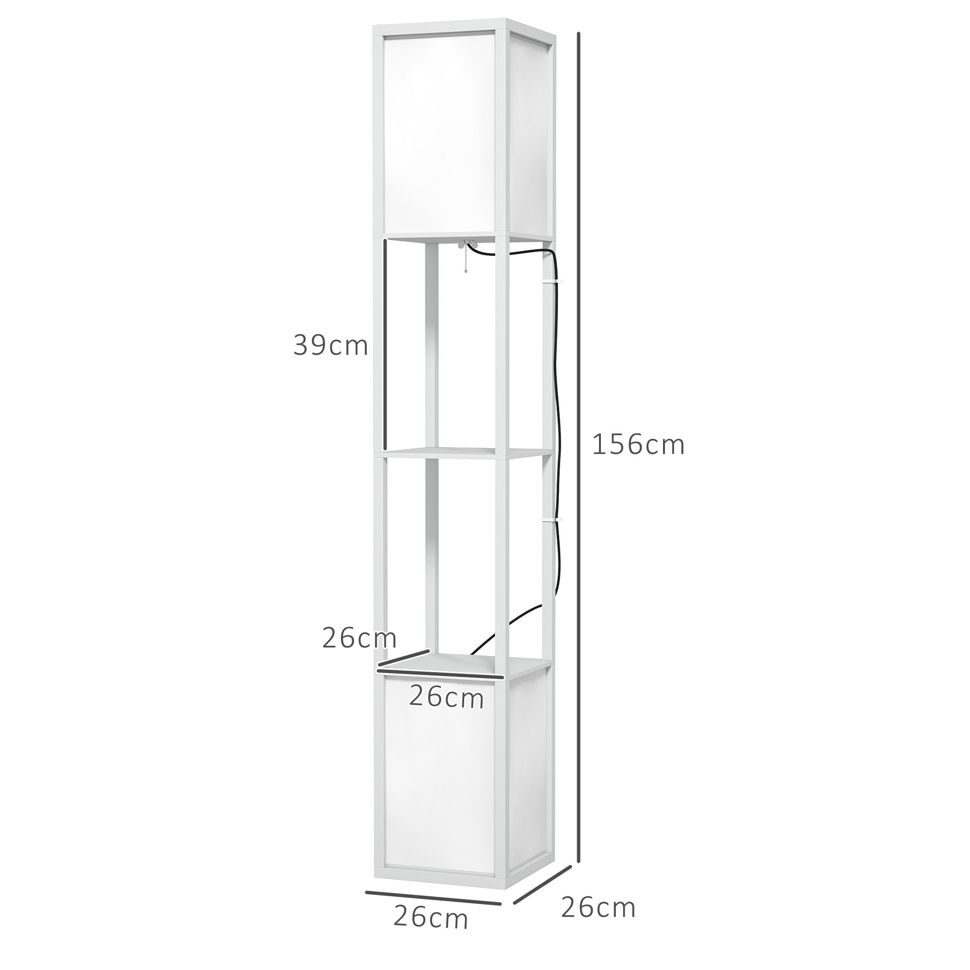 Lampada da Terra con 2 Paralumi E27 40W e 2 Ripiani  26x26x156 cm Bianco