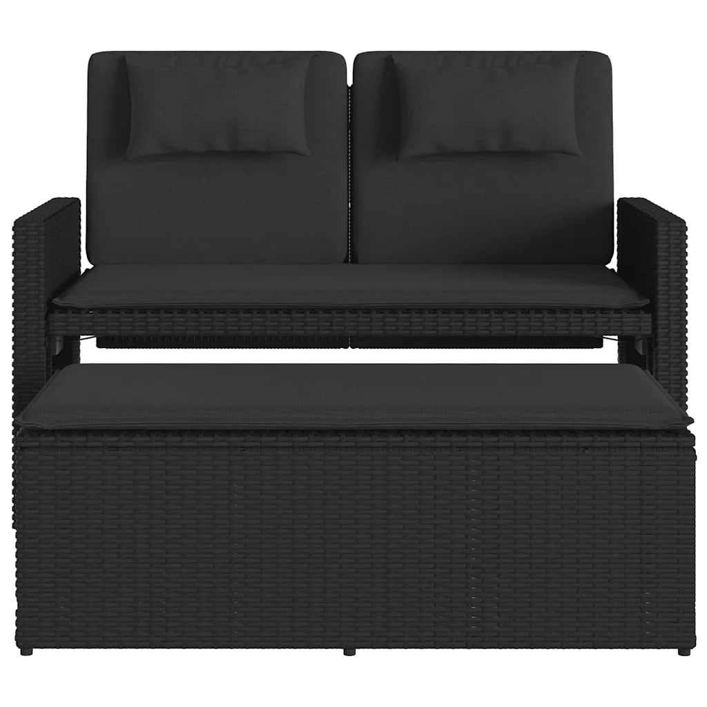 Panca Reclinabile da Giardino con Cuscini-Sgabello-Sedia da esterno Nera in Polyrattan 392276