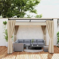 Pergola da Giardino con Tetto Retrattile e Tende, in Metallo e Poliestere, 300x300x227 cm, Beige