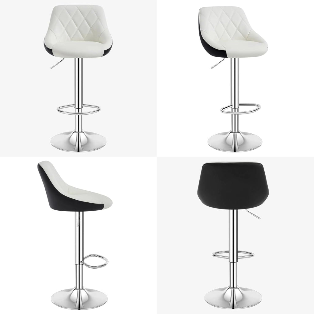 Sgabelli cucina, Sgabelli da Bar Set di 4, Sedia da Bar Girevole Regolabile in Altezza, con Schienale Poggiapiedi, Sgabello in PU da Cucina, Bianco, BH30ws-4