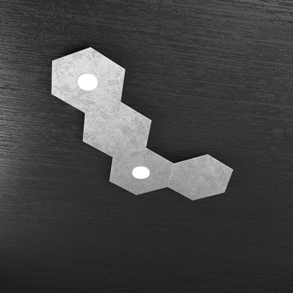 HEXAGON APPLIQUE-PLAFONIERA 2 LUCI + 2 DECORATIVO FOGLIA ARGENTO 1142-2L2D-FA