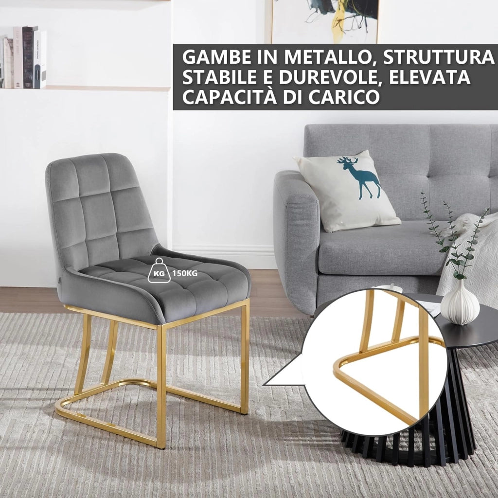 Set di 4 Sedie da Cucina Moderna, Sedie per Sala da Pranzo con Schienale, senza Braccioli, Poltroncine Imbottite Sedie da truccocon Gambe in MetalloDorato, in Velluto EZS32dgr-4 Grigio scuro
