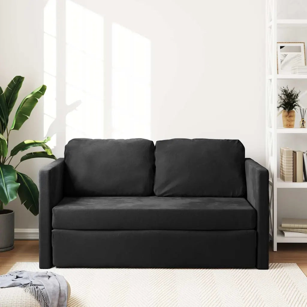 Divano letto | Sof¨¤ letto | Letto singolo da Terra 2 in 1 Nero 122x204x55 cm Velluto