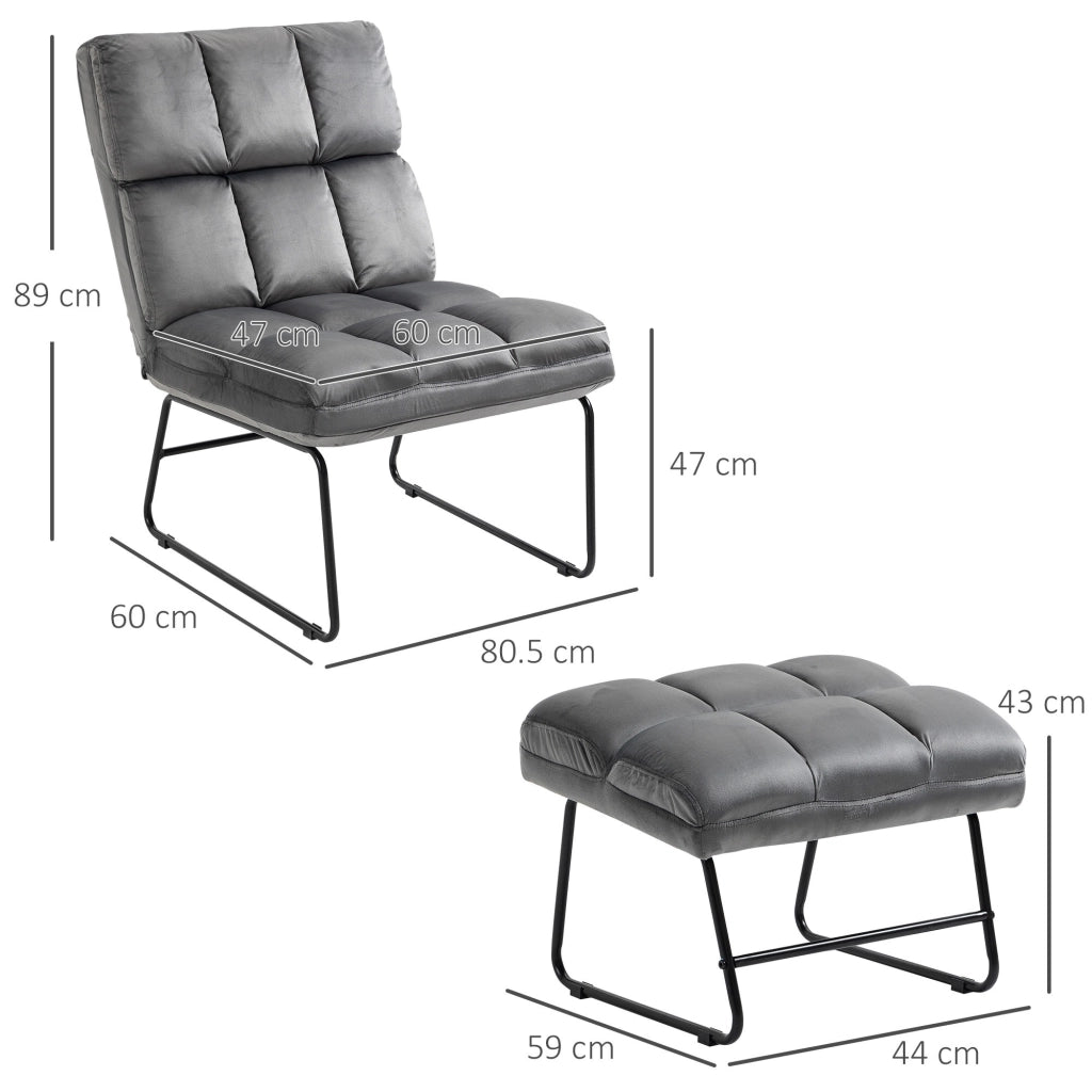 Easycomfort Sedia Imbottita con Poggiapiedi Abbinato per Soggiorno, Studio e Camera da Letto, 60x80.5x89 cm, Grigio