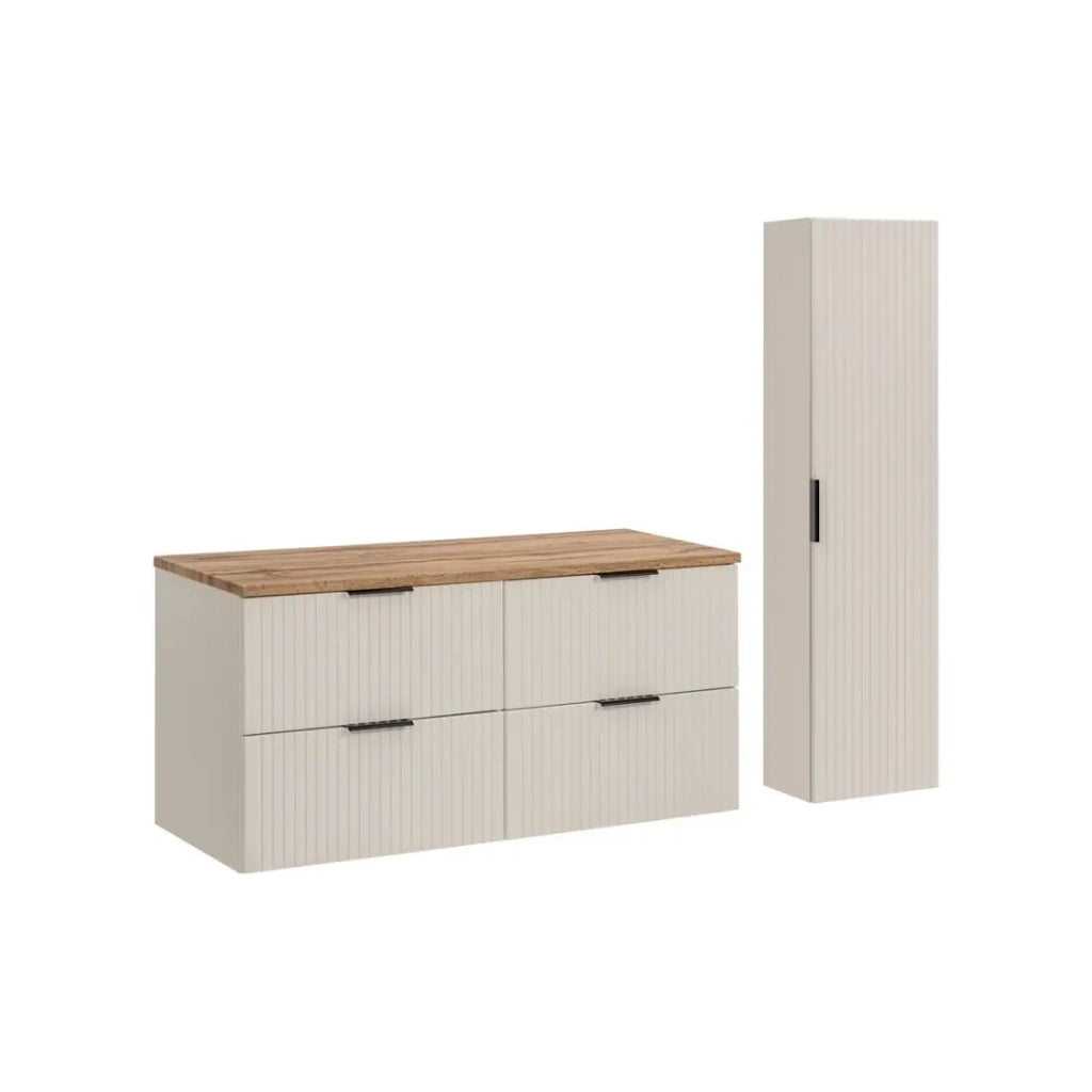 Set da bagno NOXERA 120 cm – Marrone Congo – piano per lavabo + colonna sospesa