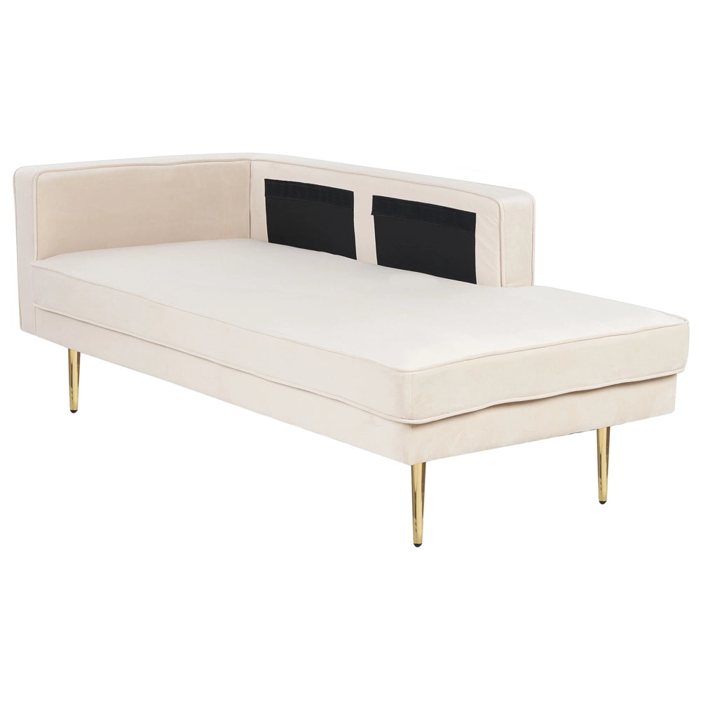 Chaise longue Velluto beige e oro Imbottito Orientamento versione sinistra Gambe In Metallo Cuscino  Design Moderno