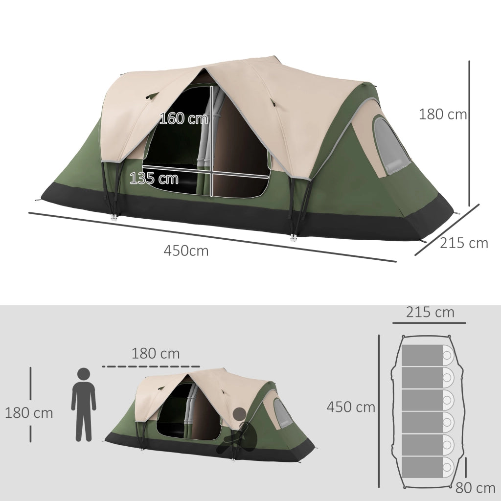 Tenda da Campeggio Pieghevole 2 Stanze ¨C Minimal ¨C Verde Oliva e Marrone 450x215x180 cm