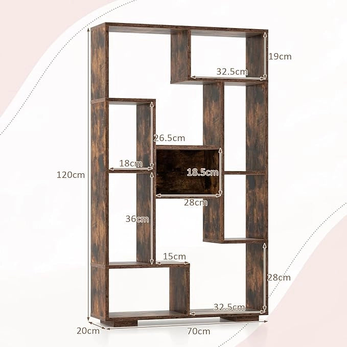 Libreria Geometrica 120 cm, Scaffale per Libri con Ripiani Aperti, Scaffale da Esposizione Moderno con Kit Anti-ribaltamento, Ideale per Casa Ufficio o Soggiorno (Marrone)