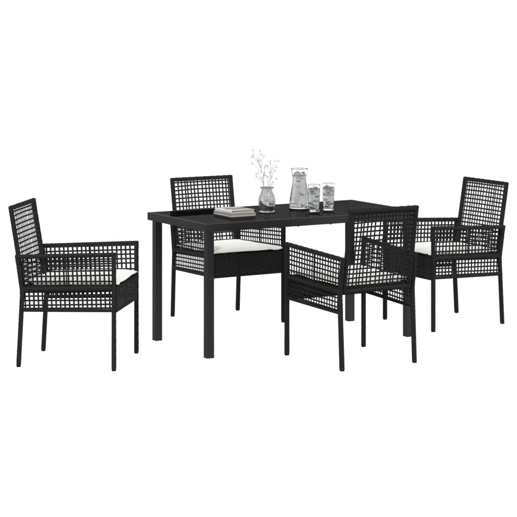 Set da Pranzo da Giardino 5 Pezzi con Cuscini Polirattan Nero