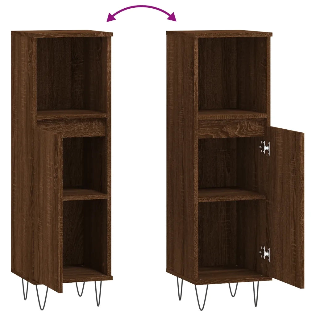 Armadietto Bagno | Armadio da bagno Rovere Marrone 30x30x100 cm Legno Multistrato
