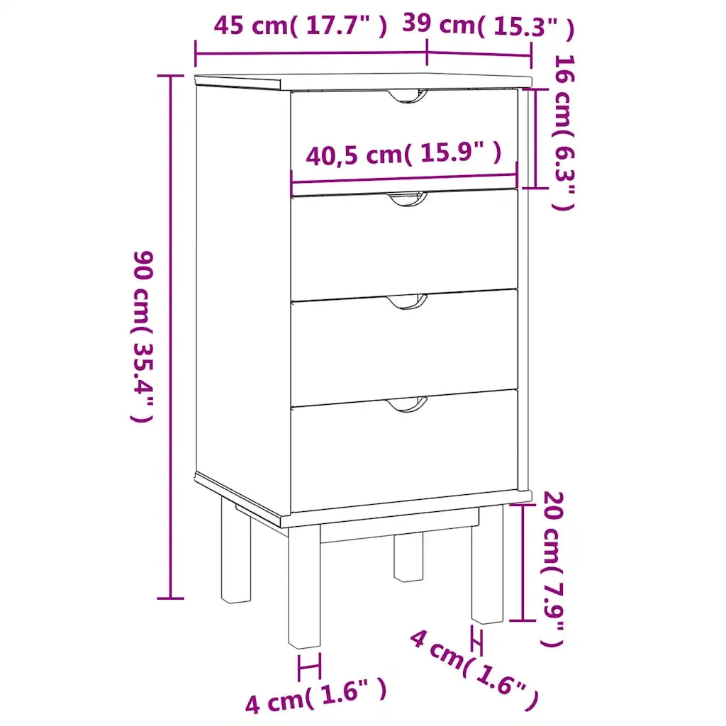 Cassettiera OTTA Marrone e Grigio 45x39x90 cm in Legno di Pino CFW6722125