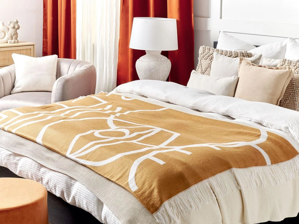 Coperta arancione misto poliestere e acrilico 130 x 170 cm motivo astratto decorativo motivo double face