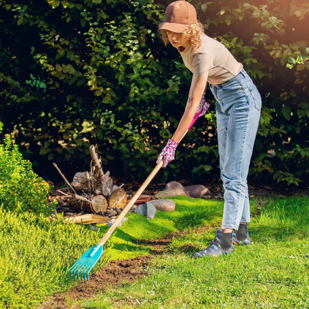 Rastrello per foglie KADAX per giardino, erba, manico in legno, 150 cm, rastrello da donna a 7 punte