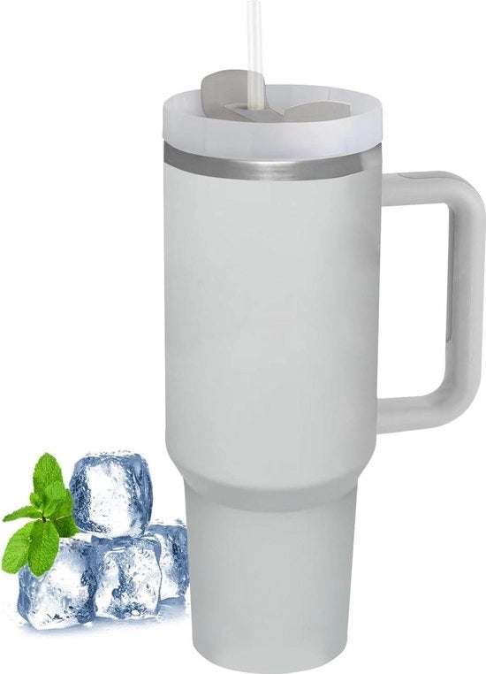 Tazza termica a doppia parete 1180 ml con manico e beccuccio - tazza di caffè per viaggio - tazza isolata a vuoto in grigio