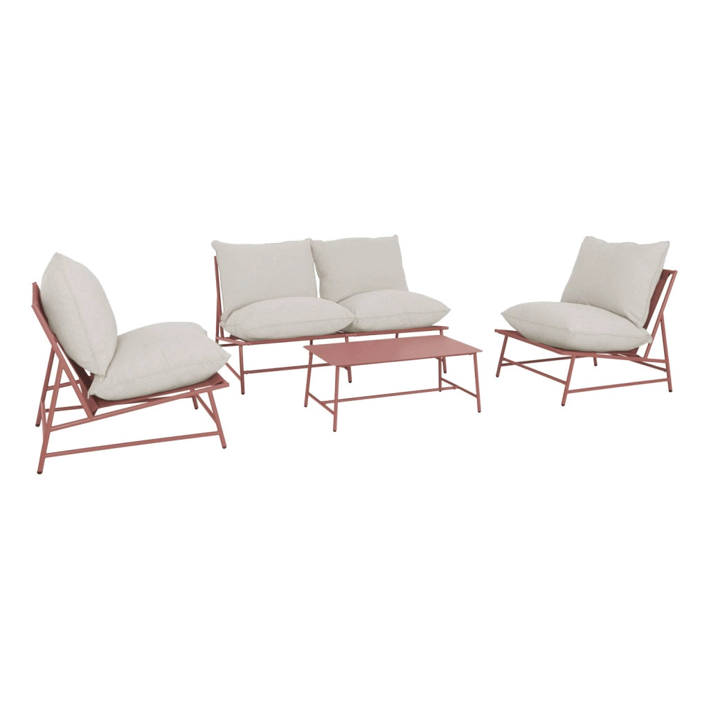 Salotto da giardino in acciaio e textilene, 4 posti, terracotta