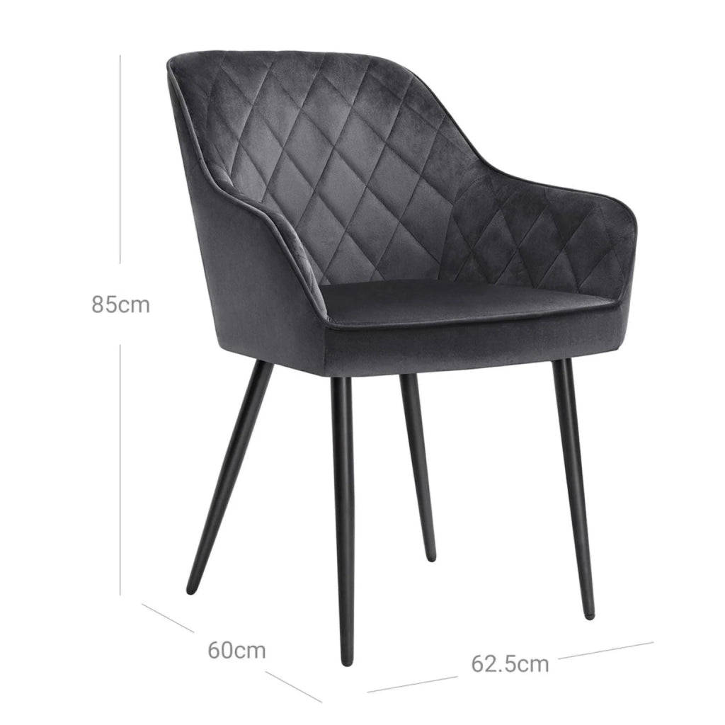 Sedia da pranzo poltrona seduta imbottita con braccioli larghezza seduta 49 cm gambe in metallo rivestimento in velluto portata 110 kg per soggiorno o camera da letto grigio 12_0002445
