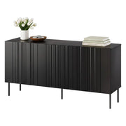 Credenza Spirano, Madia da salotto con tre ante battenti e vani interni, Rialzata da terra, 151x42 h75 cm, Nero