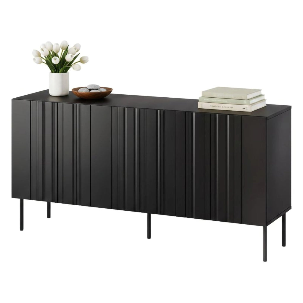 Credenza Spirano, Madia da salotto con tre ante battenti e vani interni, Rialzata da terra, 151x42 h75 cm, Nero
