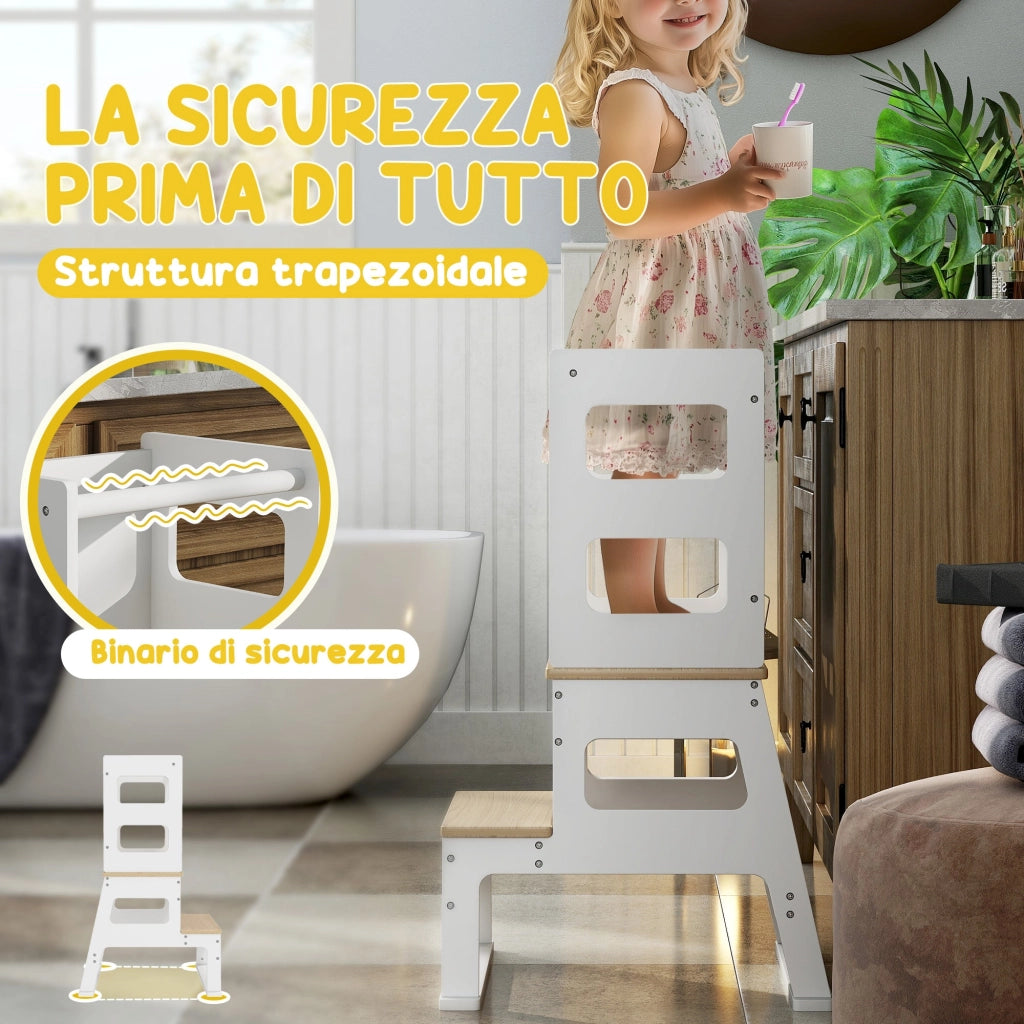 Torre Montessoriana Scala con Ringhiera e Lavagna 55x52,5x87,5 cm Bianco e color Legno