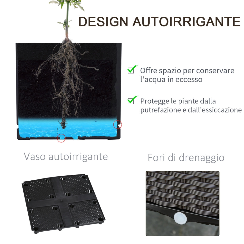 EasyComfort Fioriera da Esterno con Vaso Autoirrigante e Griglia Scaffale per Piante Rampicanti Marrone e Nero, 40x40x177cm