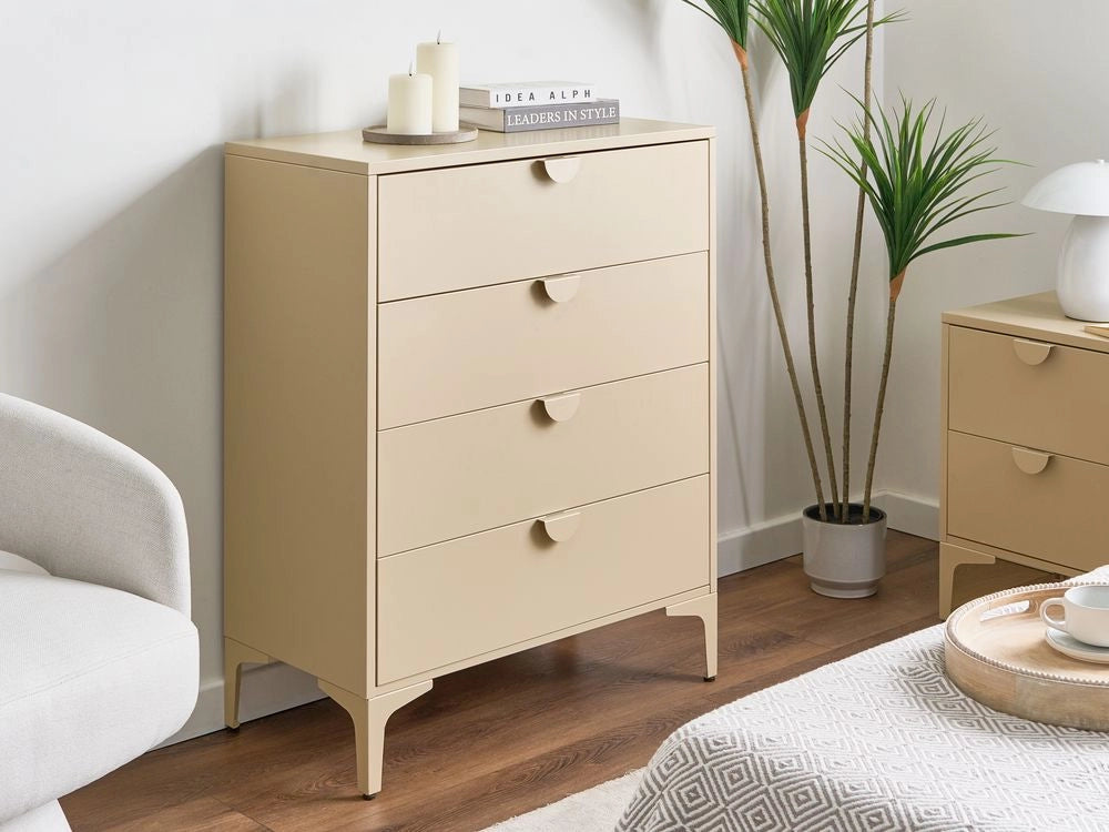 Cassettiera in acciaio verniciato beige chiaro 4 cassetti mobile contenitore per ufficio domestico e soggiorno stile industriale