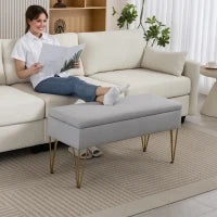 Panca Fondo Letto con Contenitore in Tessuto e Gambe in Acciaio, 100x40x49 cm, Grigio Chiaro