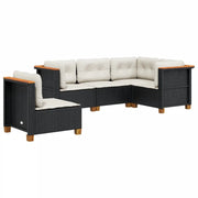 Set Divani da Giardino 5 pz | Set Salotto da Giardino con Cuscini in Polyrattan Nero
