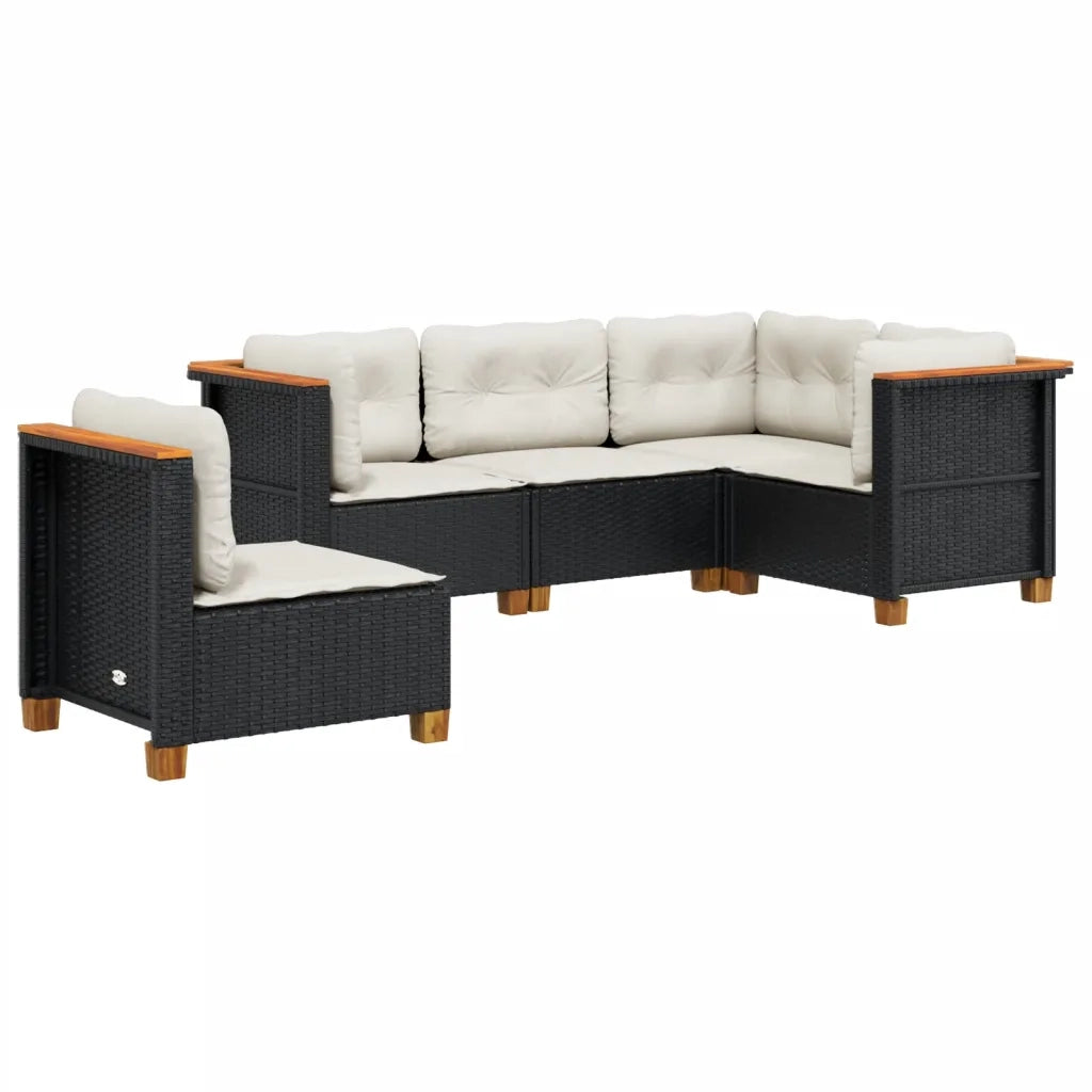 Set Divani da Giardino 5 pz | Set Salotto da Giardino con Cuscini in Polyrattan Nero