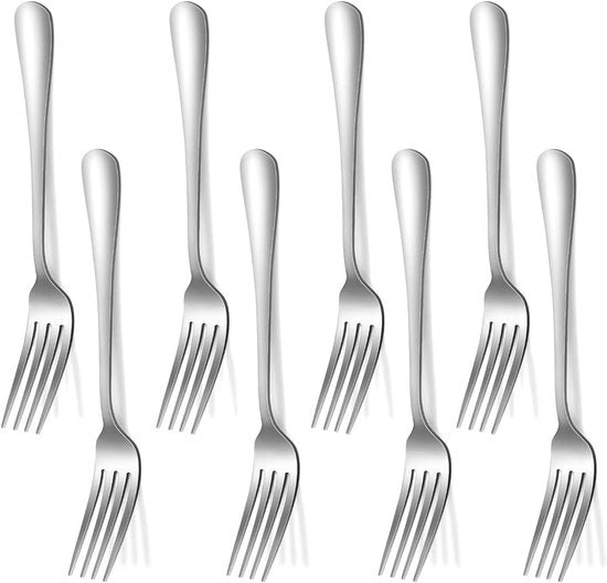Vassoio a 8 forchette in acciaio inossidabile - adatto per torte di dessert e insalate di frutta - forchetta da 14 cm in argento placcato