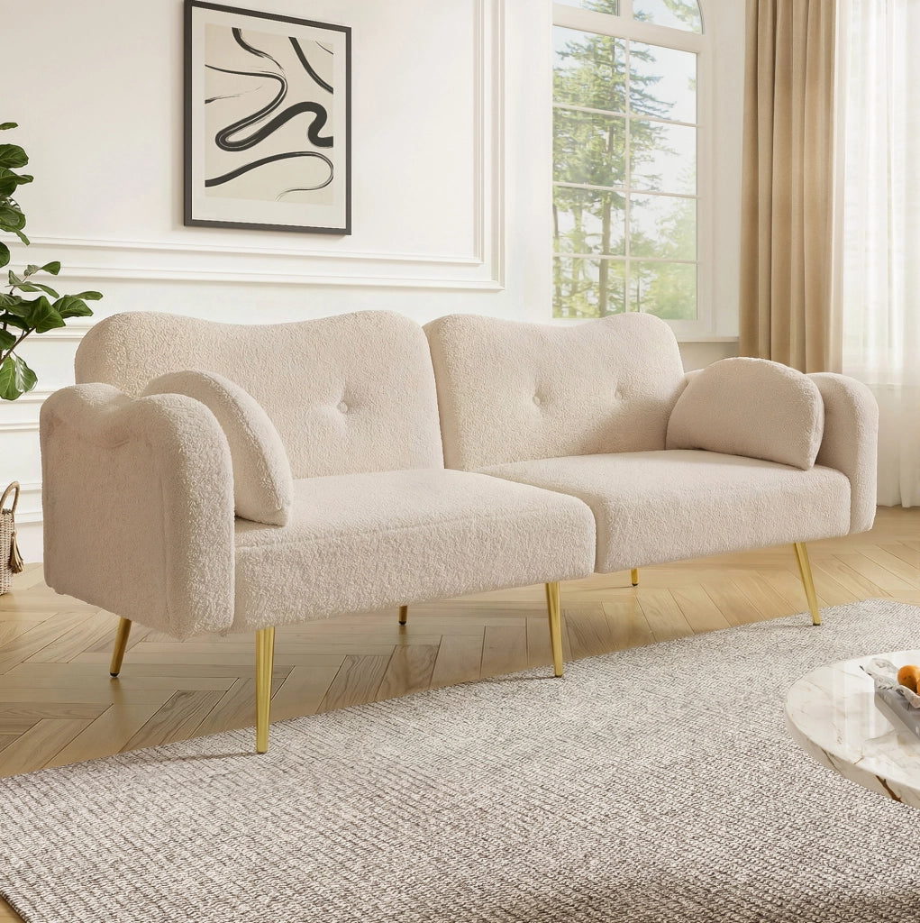 Divano letto a 2 posti con schienale regolabile 155 x 85;5 cm; beige e naturale